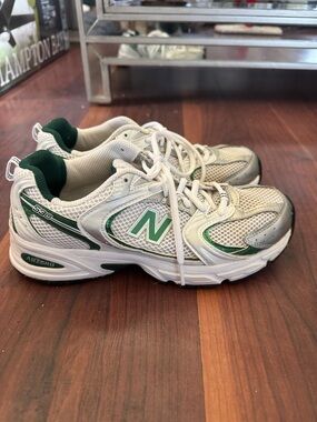 New Balance White and Green 530 Athletic Sneakers